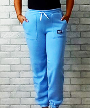Спортивні жіночі штани на флісі з кишенями низ на гумці, колір блакитний, синій, тринитка на флісі